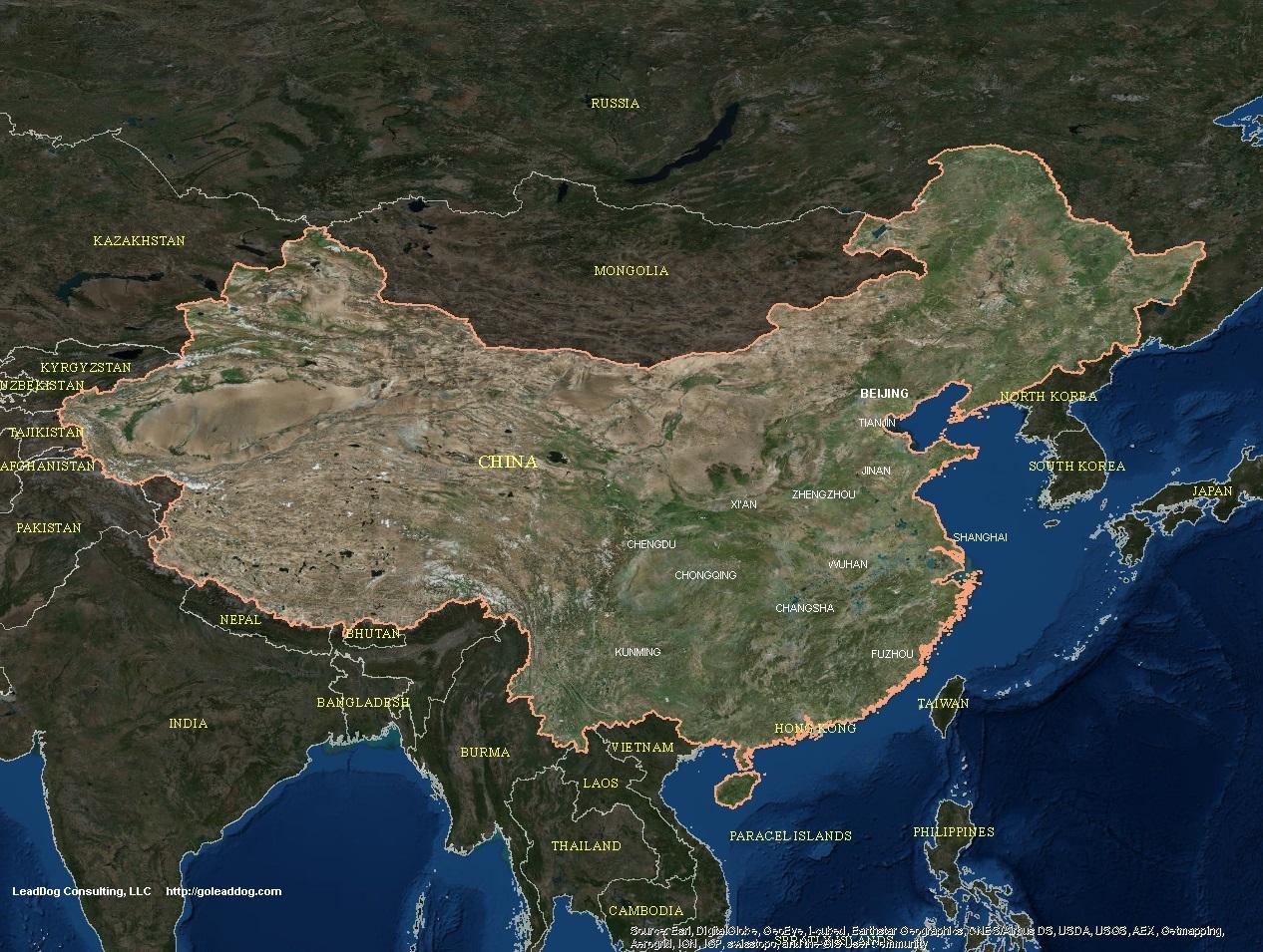 Карта Китая со спутника