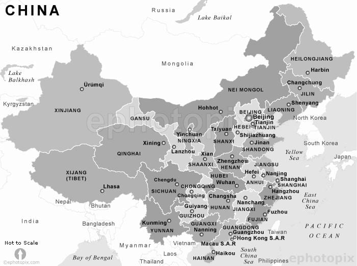 карта Китая черный и белый