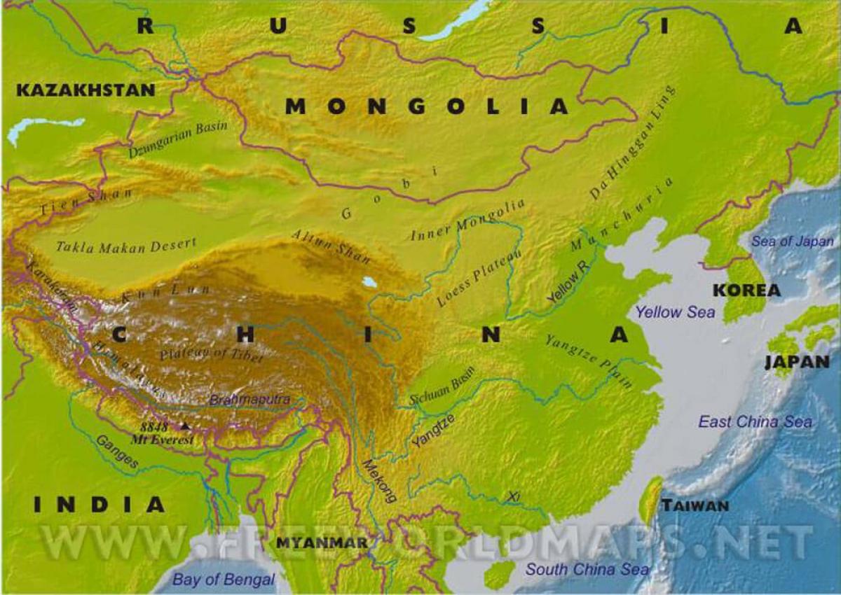 Китай карта физическая