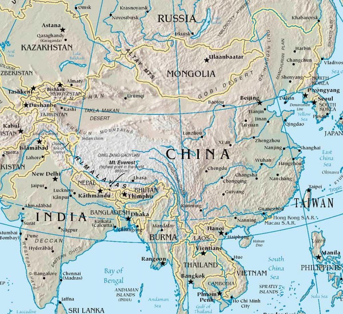 карта Китая с горы