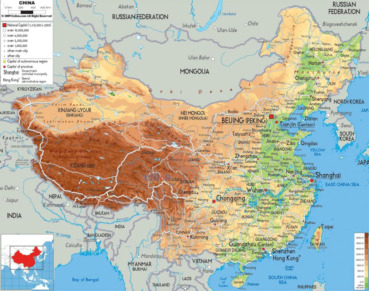 физическая карта Китая