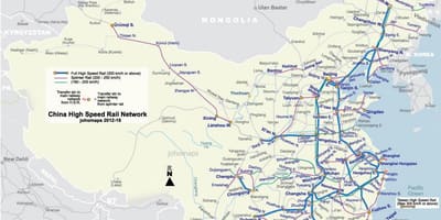 Высокоскоростной железной дороги Китая на карте