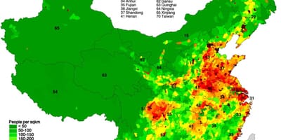 Карта распределения населения Китая