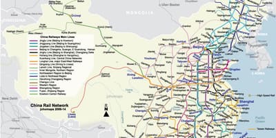 Поезда Китая на карте